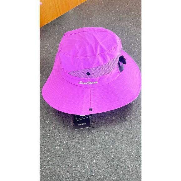 Sun Shade Wide Brim Women's OS Purple Adjustable Ponytail Hole Bucket Hat - Picture 9 of 9